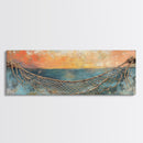 Fishing Net Sunset Canvas Print Coastal Wall Art Nautical Seaside Artwork Beach House Decor Ocean Landscape Framed Print