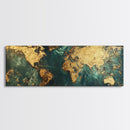 Gold World Map Framed Canvas Print Elegant Travel Wall Art, Luxury Office Decor, Metallic Abstract Map Painting, Modern Home Artwork