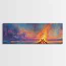 Beach Bonfire Sunset Painting, Vibrant Coastal Seascape Art, Ocean Night Sky Wall Decor, Warm Living Room, Framed Canvas Print