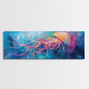 Jellyfish Underwater Fantasy Canvas Print, Vibrant Ocean Life Wall Art, Deep Sea Painting, Marine Bedroom Decor, Nature Lover Gift