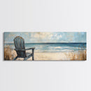 Adirondack Chair Beach Scene, Serene Coastal Landscape Art, Ocean View Wall Decor, Tranquil Bedroom, Framed Canvas Print