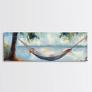 Relaxing Hammock Lake Scene, Tranquil Coastal Art, Serene Nature Painting, Boho Wall Decor, Minimalist Bedroom Art