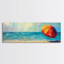 Vibrant Beach Umbrella Painting, Colorful Coastal Ocean Art, Bold Summer Seascape Decor, Bright Living Room, Canvas Print