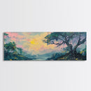 Sunset Over Rolling Hills Canvas Print - Impressionist Landscape Wall Art, Vibrant Sky Painting, Living Room Accent