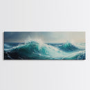 Stormy Sea Framed Canvas Print Dramatic Ocean Waves Painting, Moody Nautical Wall Art, Deep Blue Coastal Decor, Living Room Art