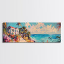 Tropical Beach Canvas Print Coastal House Painting, Palm Tree Art, Vibrant Seaside Wall Decor, Summer Home Decor, Living Room Art