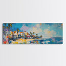 Tropical Beach Houses Framed Canvas Print Coastal Wall Art Vibrant Colorful Painting Modern Decor Large Art Living Room Office Art