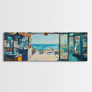 Oceanfront Cafe Scene Canvas Print Beach Bar Wall Art Coastal Decor Seaside Painting Rustic Art Dining Room Kitchen Living Room