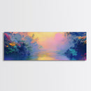 Vibrant Sunset River Framed Canvas Print, Colorful Nature Art, Dreamy Landscape Painting, Living Room Wall Art, Boho Sunset Decor