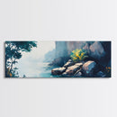 Misty Canyon River Framed Canvas Print, Serene Landscape Painting, Tranquil Nature Art, Zen Wall Decor, Bedroom Relaxation Artwork