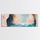 Serene Ocean Cliffs Framed Canvas Print Soft Pastel Coastal Art, Minimalist Seascape Painting, Tranquil Beach Decor, Modern Home Art