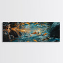 Vibrant Underwater River Scene Framed Canvas Print, Nature Wall Art, Rustic Cabin Decor, Wildlife Painting, Living Room Art
