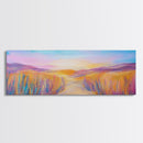 Serene Desert Sunset Path Framed Canvas Print, Southwestern Landscape Wall Art, Warm Earthy Tones, Nature Decor, Living Room Art