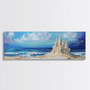 Fantasy Sandcastle Seascape Framed Canvas Print, Beach House Wall Art, Nautical Painting, Whimsical Ocean Scene, Kids Room Decor