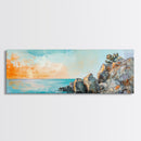 Seaside Cliff, Tranquil Beach Painting, Ocean View Wall Art, Home Decor, Framed Canvas Print, Minimalist Style, Bedroom Artwork