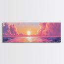 Pink Sunset, Romantic Ocean Painting, Vibrant Seascape Wall Art, Coastal Home Decor, Canvas Print, Dreamy Sky, Bedroom Artwork