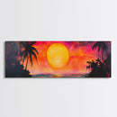 Island Sunset, Tropical Beach Painting, Palm Tree Silhouette, Paradise Art, Framed Canvas Print, Boho Style, Living Room Artwork