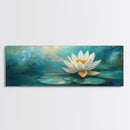 Lotus Flower, Tranquil Water, Canvas Print, Zen Wall Art, Meditation Room Decor, Calm Blue Painting, Bedroom Artwork, Boho Aesthetic