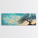 Windswept Tree Landscape Wall Art, Minimalist Nature Painting, Serene Sky Artwork, Zen Meditation Room Decor, Earthy Tones