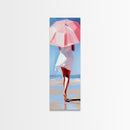 Woman with Umbrella, Summer Vibes, Framed Canvas Print, Coastal Minimalist, Soft Pastel Art, Relaxing Wall Art, Living Room Decor