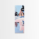 Winter Cabin, Snowy Reflections, Framed Canvas Print, Cozy Rustic Wall Art, Nordic Aesthetic, Minimalist Landscape, Bedroom Decor