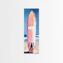 Pink Surfboard, Beach House Art, Coastal Aesthetic, Surfer Lifestyle, Summer Vibes, Ocean Theme Framed Canvas Print, Modern Wall Decor