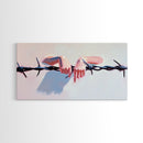 Hands on Barbed Wire, Surreal Art, Emotional Aesthetic, Modern Symbolism, Thought-Provoking Decor, Contemporary Wall Art, Canvas Print