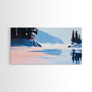 Mountain Lake, Peaceful Nature Art, Minimalist Alpine Landscape, Framed Canvas Print, Cabin Wall Decor, Calm Winter Aesthetic.