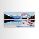Mountain Reflection, Snowy Lake, Framed Canvas Print, Nature Wall Art, Minimalist Landscape, Living Room Decor, Blue and White Art
