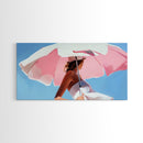 Pink Umbrella, Summer Vibes, Coastal Aesthetic, Modern Boho Art, Vibrant Pastel Decor, Bedroom Wall Art, Framed Canvas Print