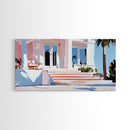 Palm Villa, Tropical House, Beach Home, Coastal Living, Pink Wall Art, Modern Architecture, Vacation House, Minimalist, Canvas Print