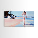 Walking Beach, Ocean View, Coastal Serenity, Tranquil Scene, Framed Canvas Print, Minimalist Decor, Boho Art, Bedroom Wall Art