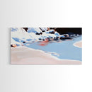Winter River Scene, Snowy Landscape, Blue Wall Art, Modern Framed Canvas Print, Living Room Decor, Minimalist Nature Painting