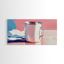 Enamel Mug, Rustic Kitchen, Framed Canvas Print, Minimalist Still Life, Vintage Aesthetic, Cozy Wall Art, Soft Pastel Painting