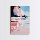 Pink Waves, Ocean Reflection, Coastal Landscape, Summer Wall Art, Boho Beach Decor, Canvas Print, Bedroom Art, Vibrant Seaside Painting