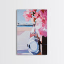 Hydrangea Vase, Coastal Painting, Framed Canvas Print, Elegant Home Decor, Minimalist Floral, Beach House Aesthetic, Gift Idea