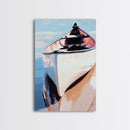 Wooden Boat, Reflection, Nautical Wall Art, Lake House Decor, Modern Impressionism, Blue and White Art, Rustic Style, Framed Canvas Print