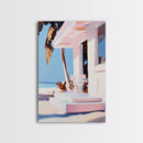 Tropical House, Palm Trees, Beach Art, Modern Coastal, Framed Canvas Print, Relaxing Home Decor, Minimalist Aesthetic, Summer Escape