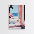 Ocean Window View, Coastal Interior Art, Dreamy Beach Scene, Framed Canvas Print, Serene Nautical Wall Art, Modern Living Room Decor