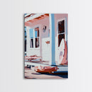 Coastal Cottage Porch, Beach House Art, Nautical Home Print, Framed Canvas Print, Serene Summer Aesthetic, Relaxing Living Room Wall Art