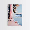 Lake View, Coastal Wall Art, Pastel Landscape, Minimalist Print, Framed Canvas Print, Beach House Decor, Bedroom Aesthetic