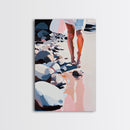 Walking on Rocks, Coastal Reflection, Beach Serenity, Soft Pastel Art, Framed Canvas Print, Nature Home Decor, Modern Wall Art