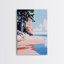 Pine Trees, Coastal Forest, Nature Escape, Lake View, Rustic Art, Peaceful Landscape, Blue and Green, Framed Canvas Print, Cabin Decor