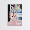 Sunset Reflection, Tranquil Beach, Serene Landscape, Ocean Serenity, Pink Skies, Relaxing Vibes, Framed Canvas Print, Living Room