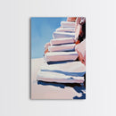 Stairway To Sky, Abstract Architecture, Minimalist Art, Modern Wall Decor, Soft Pastel Tones, Framed Canvas Print, Bedroom