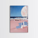 Moonlit Beach, Ocean Waves, Surreal Seascape, Canvas Print, Dreamy Coastal Art, Living Room Decor, Nautical Aesthetic, Minimalist Art