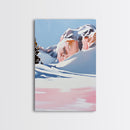 Snowy Mountains, Pink Winter Landscape, Minimalist Christmas Art, Modern Nature Painting, Cozy Lodge Wall Art, Canvas Print