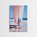 Surfboard Reflection, Beach Wave Art, Ocean Lover Print, Framed Canvas Print, Tropical Home Decor, Summer Aesthetic Wall Art