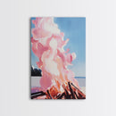Billowing Smoke, Blazing Flames, Sunset Glow, Framed Canvas Print, Abstract Nature Art, Rustic Living Room Decor, Cozy Cabin Wall Art