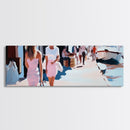 Summer Market, Stylish Women, Canvas Print, European Street Scene, Coastal Town, Fashion Artwork, Chic Home Decor, Travel Aesthetic